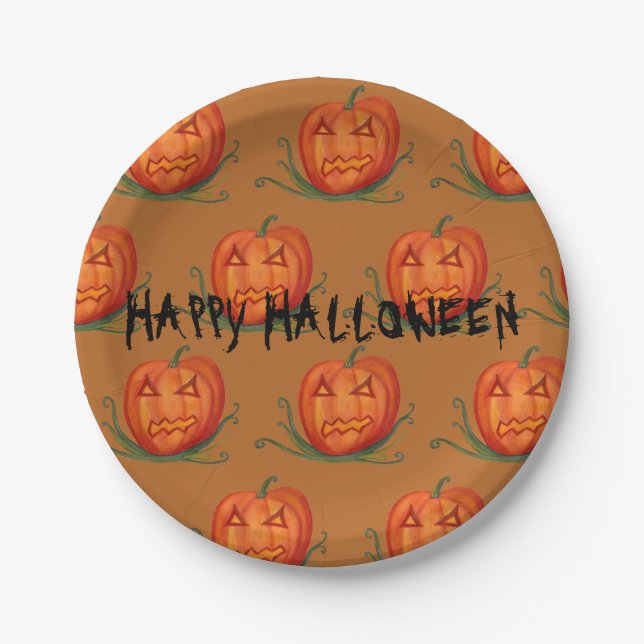 Happy Halloween Custom Paper Plates, Pumpkin Art Paper Plate (Front)