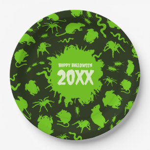 Happy Halloween Custom Text Green Creepy Crawlies Paper Plate