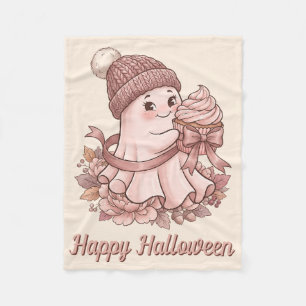 Happy Halloween Cute Autumn Harvest Ghost&Cupcake Fleece Blanket