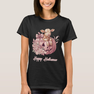 Happy Halloween Cute Baby Calf&Pastel Pink Pumpkin T-Shirt