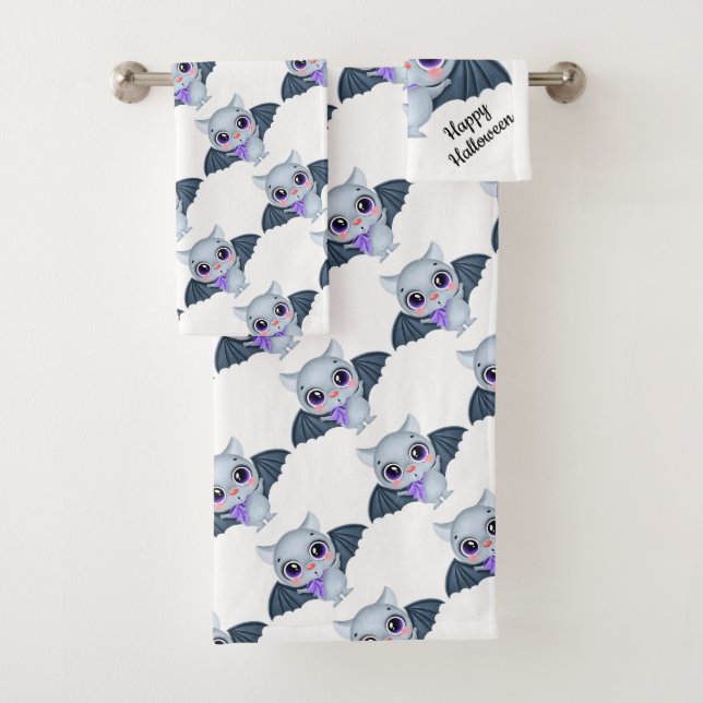 Happy Halloween Cute Bats Bath Towel Set  (Insitu)