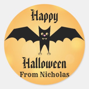 Happy Halloween Cute Black Bat Personalised Classic Round Sticker