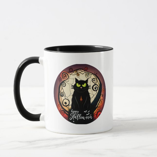 Happy Halloween Cute Black Cat Halloween Mug (Left)
