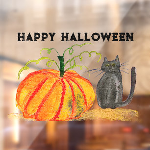 Happy Halloween Cute Black Cat Orange Pumpkin  Window Cling