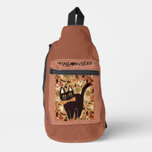 Happy Halloween, Cute Black Cat Pattern Sling Bag