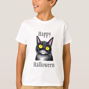 Happy Halloween   Cute Black Cat Yellow Eyes T-Shirt