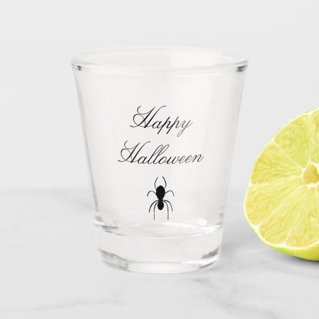 Happy Halloween Cute Black Spider   Shot Glass (Front)