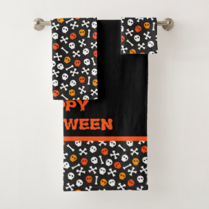 Happy Halloween Cute Bones and Skulls Bath Towel Set