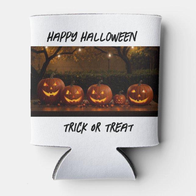 Happy Halloween, Cute Carved Pumpkins Can Cooler (Front)