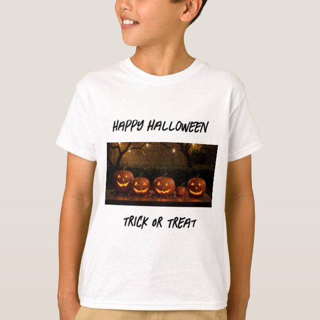 Happy Halloween, Cute Carved Pumpkins T-Shirt (Front)
