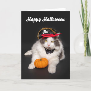 Happy Halloween Cute Cat Dressed as a Pirate Humou Holiday Card