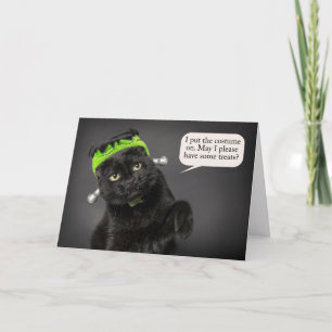 Happy Halloween Cute Cat in Frankenstein Costume Holiday Card