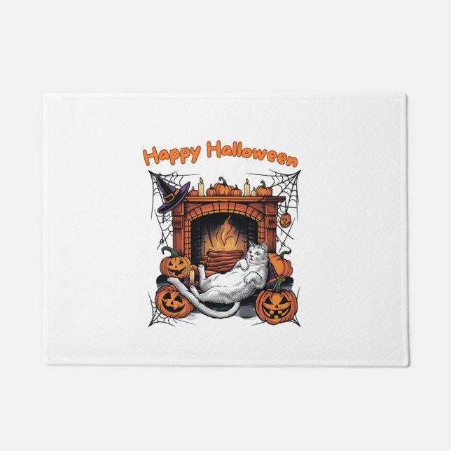 Happy Halloween Cute Cat Witch   Doormat (Front)