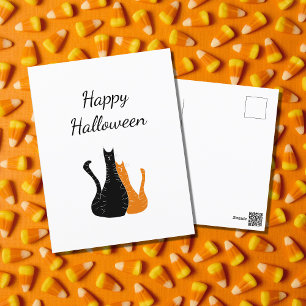Happy Halloween Cute Cats Black Orange Postcard