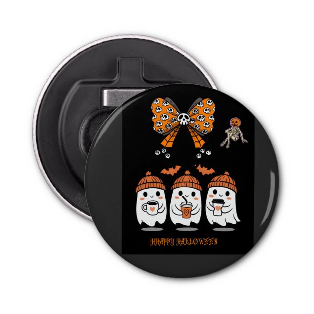 Happy Halloween – Cute Coffee Ghosts Bottle Opener (Front)