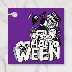 Happy Halloween Cute Doodle Pumpkin Cat Mummy Favour Tags