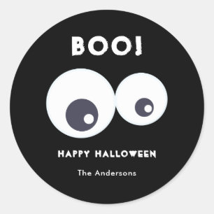 Happy Halloween Cute Eyeballs Monsters Black White Classic Round Sticker
