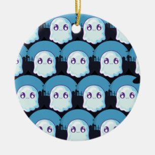 Happy Halloween Cute Funny Baby Ghost Blue Pattern Ceramic Tree Decoration