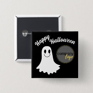 HAPPY HALLOWEEN CUTE GHOST ADD YOUR LOGO BUSINESS 15 CM SQUARE BADGE