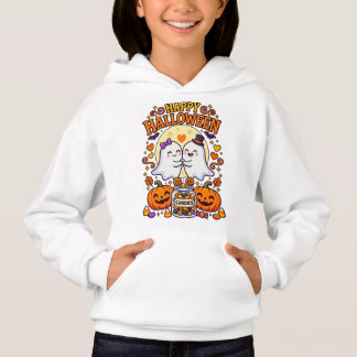 Happy Halloween Cute Ghost Couple with Candy Jar