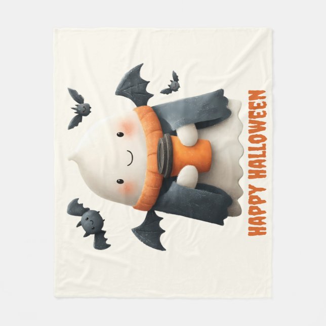 Happy Halloween Cute Ghost Design Fleece Blanket (Front)