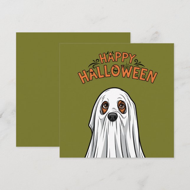 Happy Halloween Cute Ghost Dog  Holiday Card (Front/Back)