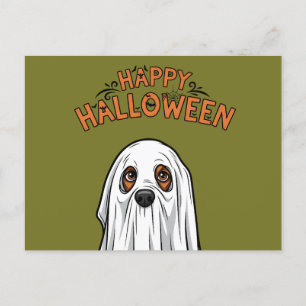 Happy Halloween Cute Ghost Dog Holiday Postcard
