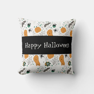 Happy Halloween Cute Ghost Doodles Pattern Cushion