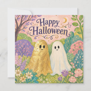 Happy Halloween Cute Ghost Flower Garden Card