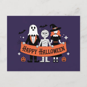 Happy Halloween   Cute Ghost, Mommy, and Witch Postcard