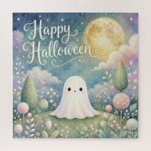 Happy Halloween Cute Ghost Pastel Garden Jigsaw Puzzle