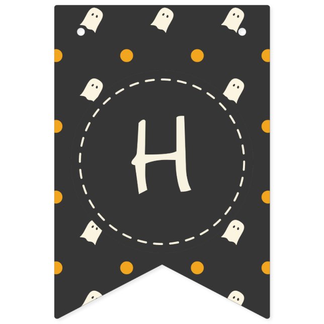 Happy Halloween. Cute Ghost Pumpkin Polka Dots. Bunting (First Flag)