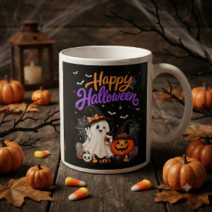 Happy Halloween Cute Ghost Pumpkin Spooky Large Coffee Mug