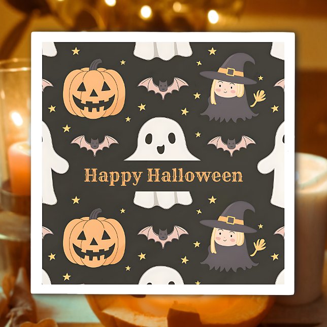 Happy Halloween Cute Ghost Pumpkin Witch Paper Napkin (Creator Uploaded)