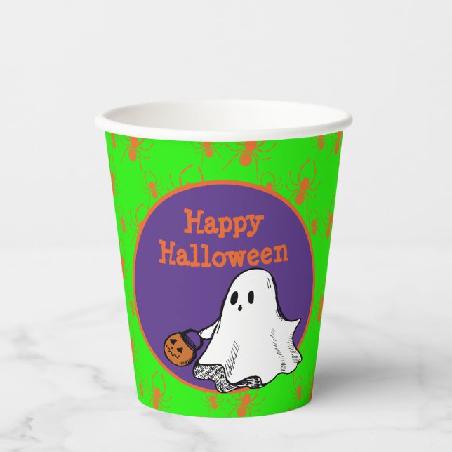 Happy Halloween Cute Ghost Trick or Treat Party Paper Cups (Front)