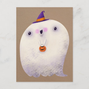 Happy Halloween Cute Ghost Trick or Treat Postcard