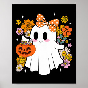 Happy Halloween Cute Ghost Vintage Floral Trick Or Poster