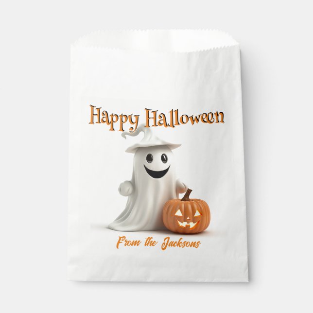 Happy Halloween CUTE GHOST WITH PUMPKIN Favour Bags (Front)