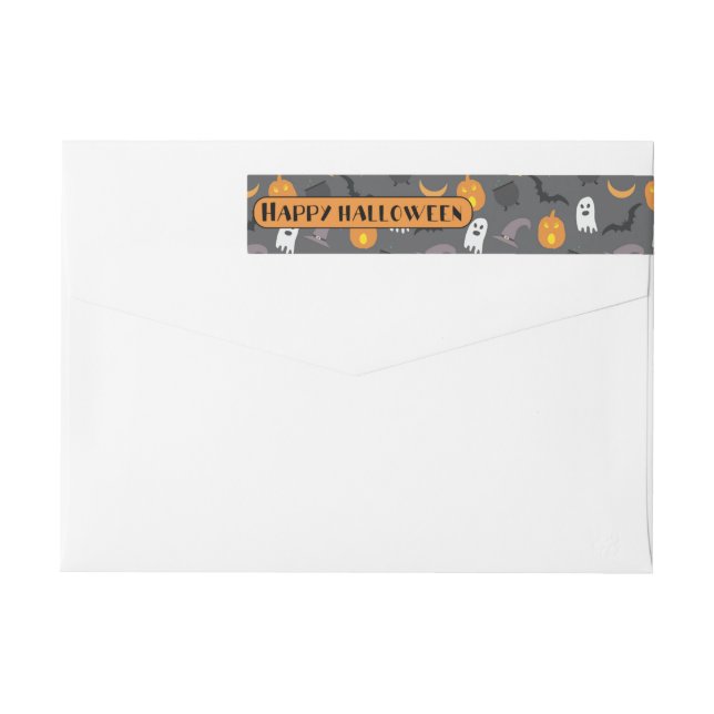 Happy Halloween Cute Ghosts and Pumpkins Wrap Arou Around Label (Back)