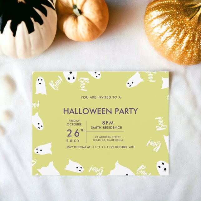 Happy Halloween cute ghosts green purple party Invitation (Happy Halloween cute ghosts green purple party Invitation)