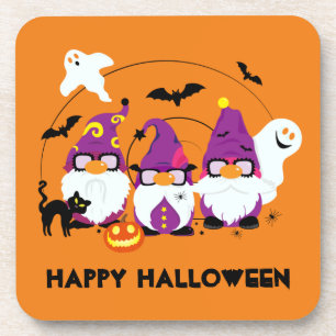 Happy Halloween Cute Gnomes and Ghosts Spooky Coaster