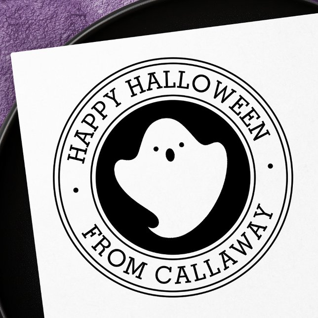 Happy Halloween cute kawaii ghost custom name Rubber Stamp (Happy Halloween cute kawaii ghost custom name Rubber Stamp)