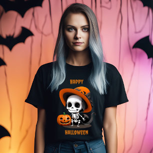 Happy Halloween Cute Kawaii Skeleton & Pumpkin T-Shirt