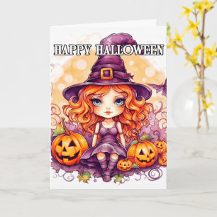 Happy Halloween   Cute Little Sassy Witch Card