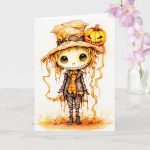 Happy Halloween   Cute Little Scarecrow Card