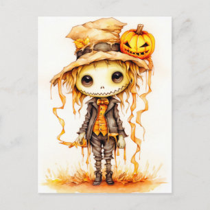 Happy Halloween   Cute Little Scarecrow Postcard
