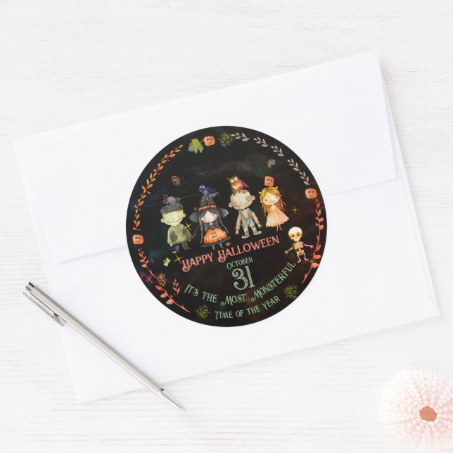 Happy Halloween Cute Monsters Party Classic Round Sticker (Envelope)