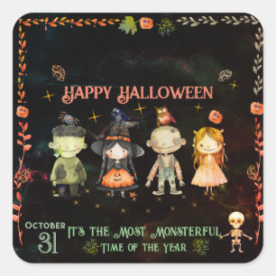 Happy Halloween Cute Monsters Party Square Sticker