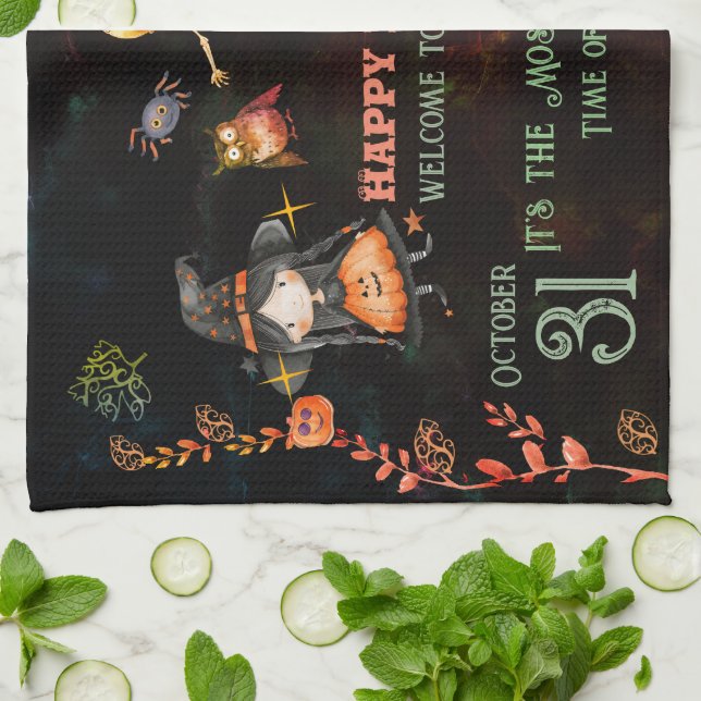 Happy Halloween Cute Monsters  Tea Towel (Folded)