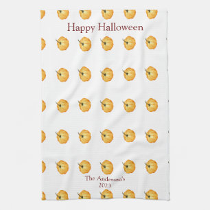 Happy Halloween cute orange pumpkin Tea Towel